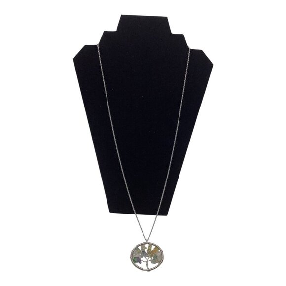 Tree Of Life Necklace With Natural Gemstones Rainbow Chain Circle Pendant - Picture 5 of 10